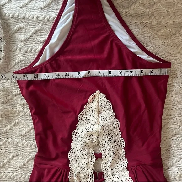 NEW! Cupshe Burgundy With Cream Embroidery detail Swimsuit Women’s M - Picture 15 of 16